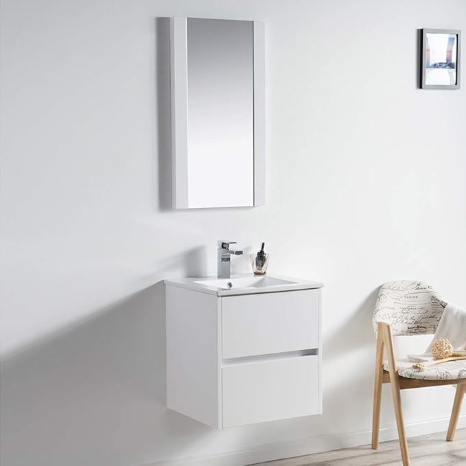 Blossom 20" Modern Bathroom Vanity and Sink Combo - Pre-Assembled Wall Mount Plywood Cabinet - Moisture Proof Glossy White Finish - Designer Powder Room Vanity for Narrow Spaces