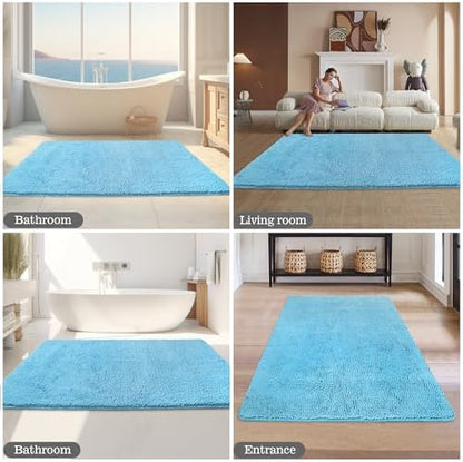 Yeaban Chenille Sky Blue Bathroom Rug 36"x60",Non-Slip Rubber Backing