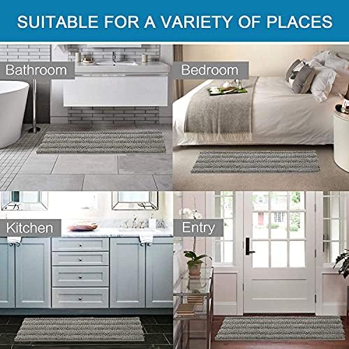 H.VERSAILTEX Bathroom Rugs Bath Rug Set 2 Piece Bathroom Contour Rug Toilet Mat Sets Non Slip Contour Bath Rug Ultra Thick Water Absorbent Striped Bath Mats Washable(47" x 17" Plus 20" x 20" U, Dove)