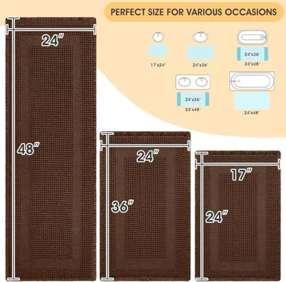 IM HOME Waffle Bath Mat Set 3 Piece, Boho Woven Modern Bath Rug Absorbent Non Slip, Soft Bathroom Mats, Machine Washable Knit Bath Rugs with Tassels for Bathroom, Bedroom, Kitchen, Shower, Tub, Brown