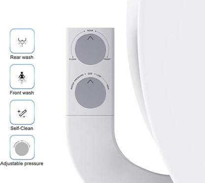 BIDETbidet Left/Right Reversible Fresh Water Deluxe Ultra-Slim Toilet Attachment, Interchangeable Knob Set, Non-Electric with Nozzle Hinged Design, Easy Install, Fits Most Toilets, Off-White