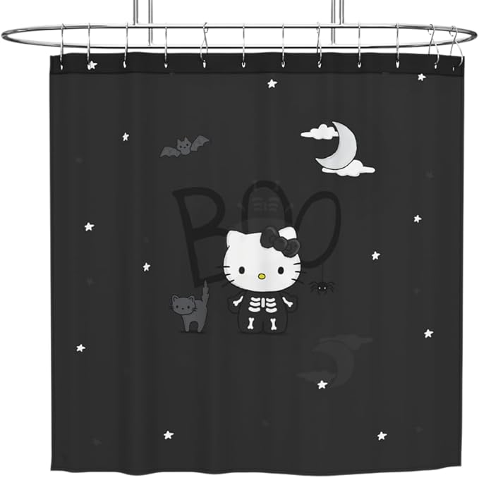 Sanrio Hello Kitty Skeleton Halloween 13-Piece Shower Curtain Set, 72 x 72 Inch Fabric Curtain with Hooks, Bathroom Decor, Machine Washable, (100% Officially Licensed Product) by Franco Collectibles