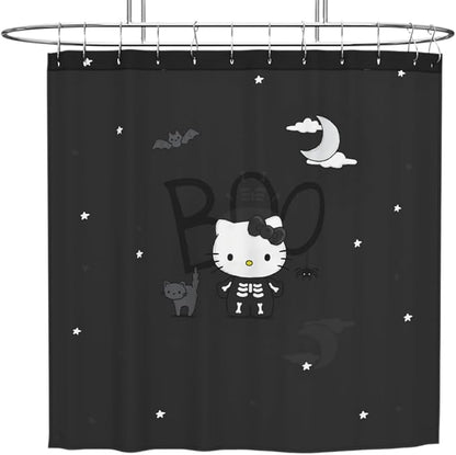 Sanrio Hello Kitty Skeleton Halloween 13-Piece Shower Curtain Set, 72 x 72 Inch Fabric Curtain with Hooks, Bathroom Decor, Machine Washable, (100% Officially Licensed Product) by Franco Collectibles
