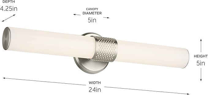 Kichler Sashi 24.25" LED Medium Bath Bar with White Glass in Brushed Nickel, Modern, for Vanity, Fireplace, Buffet, Hallway, Vanity Mirror, (24.25" W x 5" H) 55192NILED