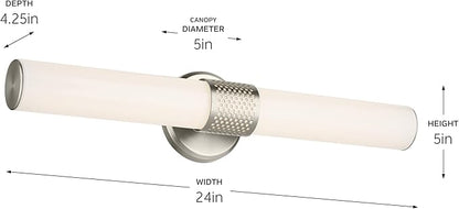 Kichler Sashi 24.25" LED Medium Bath Bar with White Glass in Brushed Nickel, Modern, for Vanity, Fireplace, Buffet, Hallway, Vanity Mirror, (24.25" W x 5" H) 55192NILED