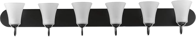 Progress Lighting Classic Collection 6-Light Etched Glass Traditional Bath Vanity Light, Indoor, P300238-031, Matte Black