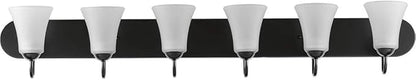 Progress Lighting Classic Collection 6-Light Etched Glass Traditional Bath Vanity Light, Indoor, P300238-031, Matte Black