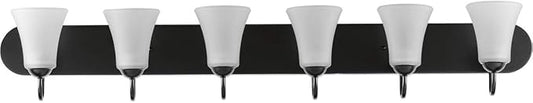 Progress Lighting Classic Collection 6-Light Etched Glass Traditional Bath Vanity Light, Indoor, P300238-031, Matte Black
