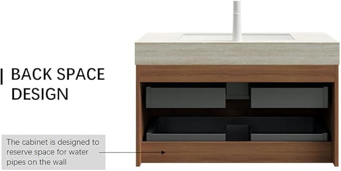 36" Bathroom Vanity with Sink, Modern Bathroom Floating Vanity with Travertine-Pattern Sintered Stone Top & Ceramic Undermount Basin, Pre-Assembled W/2 Drawers, Espresso