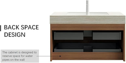 36" Bathroom Vanity with Sink, Modern Bathroom Floating Vanity with Travertine-Pattern Sintered Stone Top & Ceramic Undermount Basin, Pre-Assembled W/2 Drawers, Espresso