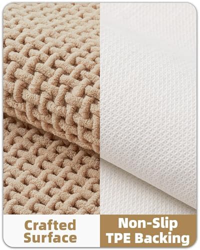 Color&Geometry 20"x24" Chenille Toilet Rugs U Shaped Stain Resistant,Khaki