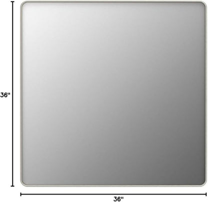 TETOTE Silver Bathroom Mirror, 36 x 36 Inch Wall Mounted Square Brushed Nickel Metal Framed Modern Farmhouse Decorative Vanity Mirror for Living Room Entryway