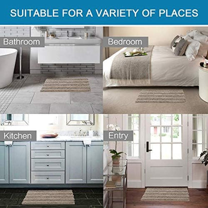 Non Slip Thick Shaggy Chenille Bathroom Rug Mat Set Extra Soft and Absorbent Striped Floor Rugs, 2 Piece, Machine-Washable