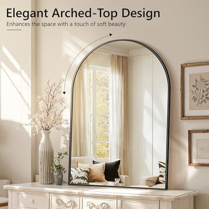 Arched Bathroom Mirror for Wall, 40" x 28" Metal Frame Vanity Mirror, Black
