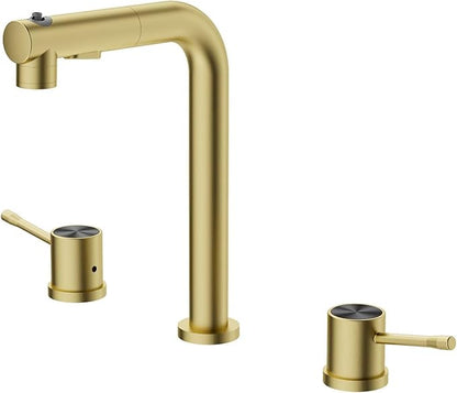 3 Hole Basin Faucets Pull Out Basin Mixer Faucet Brass-Brushed Gold