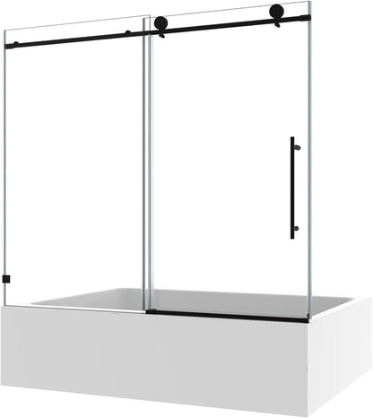 Single Sliding Shower Door,55"-60" W x 63" H Frameless Shower Door with 5/16" (8mm) Thick SGCC Tempered Glass W/Adjustable Soft Closing,Bathroom Glass Door for Spa（Matte Black）