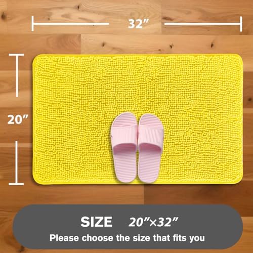 Yellow Bathroom Rug – Absorbent and Washable Bath Mat, Non-Slip, Thick Soft Chenille Bath Rugs for Bathroom Floor, Shower, Sink - 20" x 32"