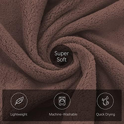 TENSTARS Luxury Silk Hemming Towel Set - Light Thin Quick Drying - 2 Bath Towels 2 Hand Towels 2 Washcloths - Ultra Soft Microfiber Towel for Bath Fitness, Sports, Yoga, Travel (Wood Brown 6 Pieces)