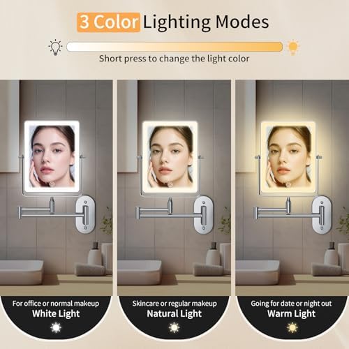 FUNTOUCH 5000mAh Rechargeable Wall Mounted Makeup Mirror with Lights