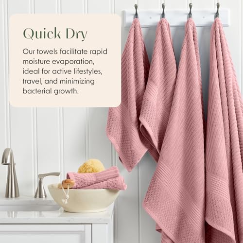 Springtree Home 100% Cotton Bath Towel Set | 4-Pack | Textured | Rose