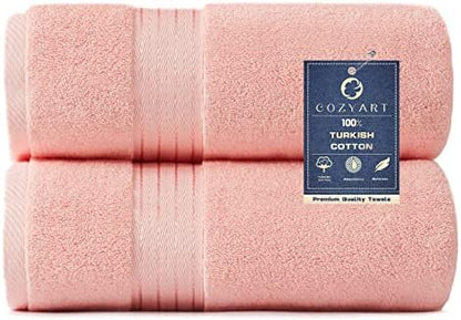 COZYART Luxury Bath Towels 2 PCS, Pink 100% Turkish Cotton 650 GSM
