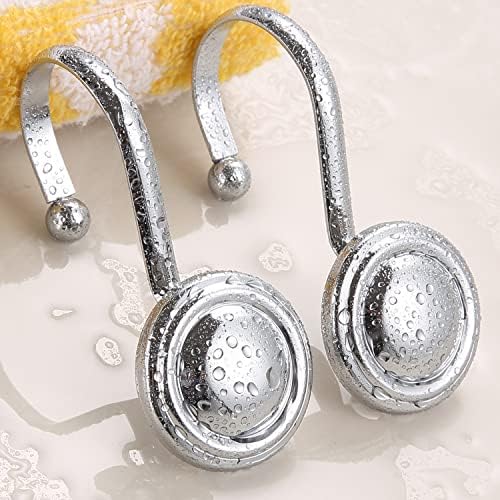 CHICTIE Chrome Shower Curtain Hooks Rings, Decorative Silver Shower Hook for Shower Curtain, Rustproof Modern Shower Rings Hangers for Bathroom Curtains Rods, Set of 12