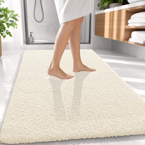 OLANLY Microfiber Large Bathroom Rugs 59x35, Soft Absorbent Bath Mat, White