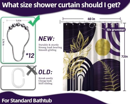 Dark Purple and Gold Shower Curtain, 60X72 in, Mid Century Modern Plum