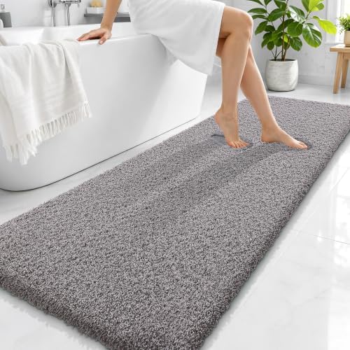 OLANLY Microfiber Bathroom Runner Rugs 70x24, Soft Bath Mat, Light Grey