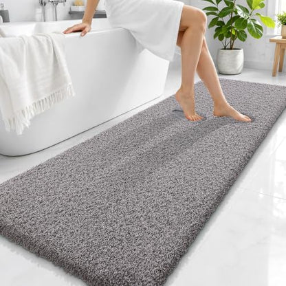 OLANLY Microfiber Bathroom Runner Rugs 70x24, Soft Bath Mat, Light Grey