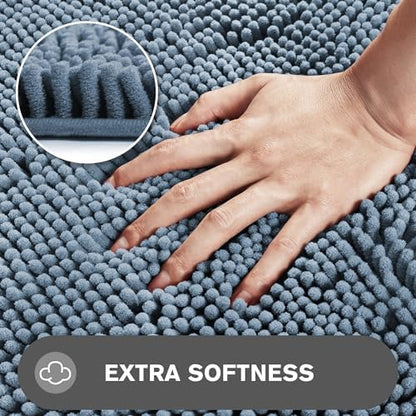 Bathroom Runner Rug 24 x 60 Inch – Extra Large Long Bath Mat | Absorbent and Washable Thick Chenille Bath Rug Non-Slip Runner Rug for Bathroom Floor, Shower, Sink(Blue)