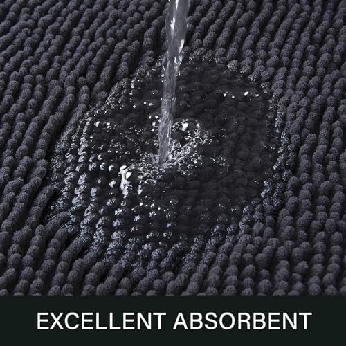LOCHAS Luxury Bathroom Rug Shaggy Bath Mat 24 x 36 Inch, Dark Grey