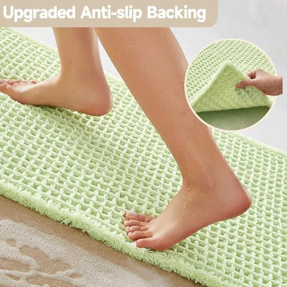 TYUU Waffle Bath Mat, Small Boho Bathroom Rugs Non Slip 24x16 Pale Green
