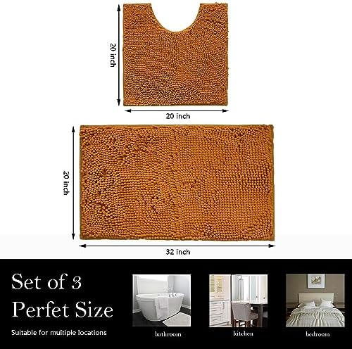 Bathroom Rugs Chenille Bath mat 2 Piece Set, Super Absorbent, Strong PVC Non Slip Backing, Bath mats for Bathroom, Plush Shaggy, Thick, Machine Washable, Bathtub, Toilet.(Champagne)