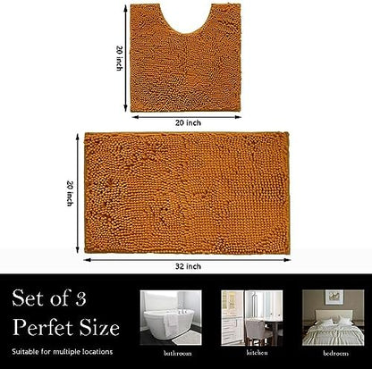 Bathroom Rugs Chenille Bath mat 2 Piece Set, Super Absorbent, Strong PVC Non Slip Backing, Bath mats for Bathroom, Plush Shaggy, Thick, Machine Washable, Bathtub, Toilet.(Champagne)
