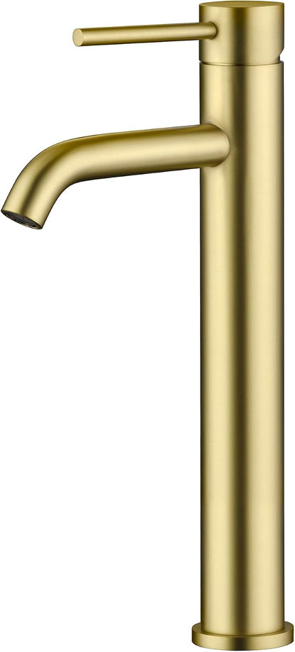 SUMERAIN Tall Bathroom Vessel Sink Faucet, Brushed Gold | 304 Stainless Steel, Water-Saving, Single Handle, Single Hole, Lead-freee, with Supply Lines, Easy Install