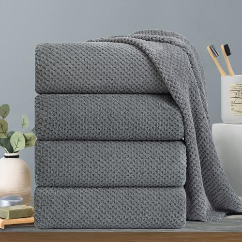 Hailea Gray Bath Towels Set 35x70 Inches - Luxury 600 GSM Oversized Bath Sheet Towel,Extra Large Microfiber - Quick Dry,Highly Absorbent,Super Soft Shower Towels Spa Hotel Bathroom Towel Set (4-Pack)