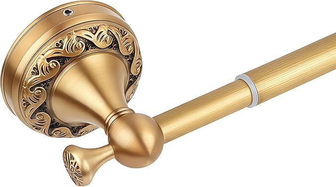 Antique Brass Towel Bar Wall Mount, Adjustable 13-24 inch Bath Towel Rod Holder, Vintage Gold Decorative Bathroom Accessories