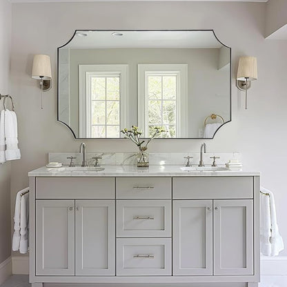 30x48 Inch Chrome Mirror, Large Scalloped Bathroom Mirror, Unique Rectangle Mirror with Rust-Proof Stainless Steel 1" Frame, Hangs Vertically or Horizontally