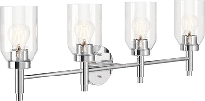 Kichler Madden 4-Light Vanity with Clear Glass in Chrome, Sloped Ceiling Compatible, for Single or Double Vanity in Bathroom (10.5" x 34"), 55186CH