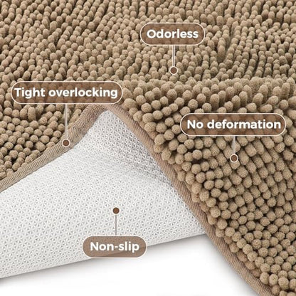 Bcoimo Bath Rugs Mat Set,2 Piece Non Slip Chenille Latte Bathroom Mat Sets