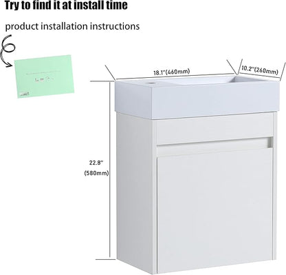 18" Bathroom Vanity with Sink, 18 Inch Floating Bathroom Vanity for Small Space, Modern Bathroom Vanity, White Wall Mounted Cabinet Set（005）