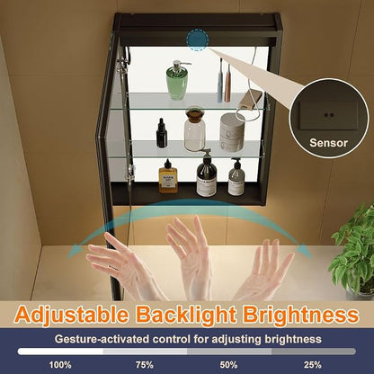 20x28 Inch Aluminum LED Bathroom Mirror Cabinet with Backlit Panel | Light Adjustment, Anti-Fog, Sockets&USBs, High Capacity, Easy to Install