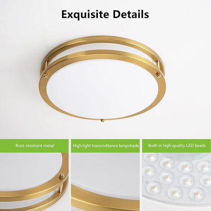 13inch LED Flush Mount Ceiling Light Fixture Dimmable Gold, Easy Install LED Ceiling Lamp Fixture Without Flicker, Super Bright 36W 3600LM 5CCT Warm to White Light 3000K to 6000K 2-Pack