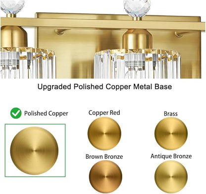 Bathroom Vanity Light Fixtures 5-lights, Gold Crystal Vanity Lights for Bath, Bathroom Lights Fixture with Clear Crystal Glass Shade, Modern Wall Light over Mirror, Wall Sconces Light for Hallway