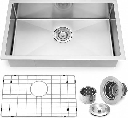Kitsitchen RV Kitchen Sink,16 Gauge T304 Stainless Steel Undermount Kitchen Sinks, 23" x 16" x 7" Single Bowl Drop In Kitchen Sinks with Accessories,7 inch Deep for Outdoor Camper RV Sink