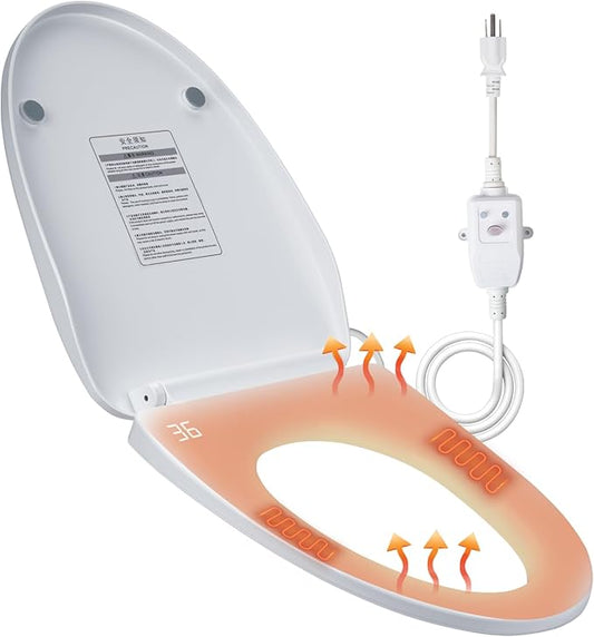 Heated Toilet Seat with Temperature Display and Built-in Side Control, 3-Speed Heating Mode Elongated Toilet Seats with Earth Leakage Protection, Slow Close Warming Toilet Seat with Auto Night Light