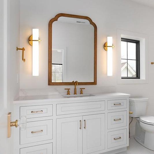 Gold Bathroom Wall Sconces Set of 2: 18 Inch Modern Sconces Wall Lighting 18W LED Dimmable Wall Light with Acrylic Lampshade, Brushed Gold Sconces for Bedroom Living Room Hallway (Hardwired)