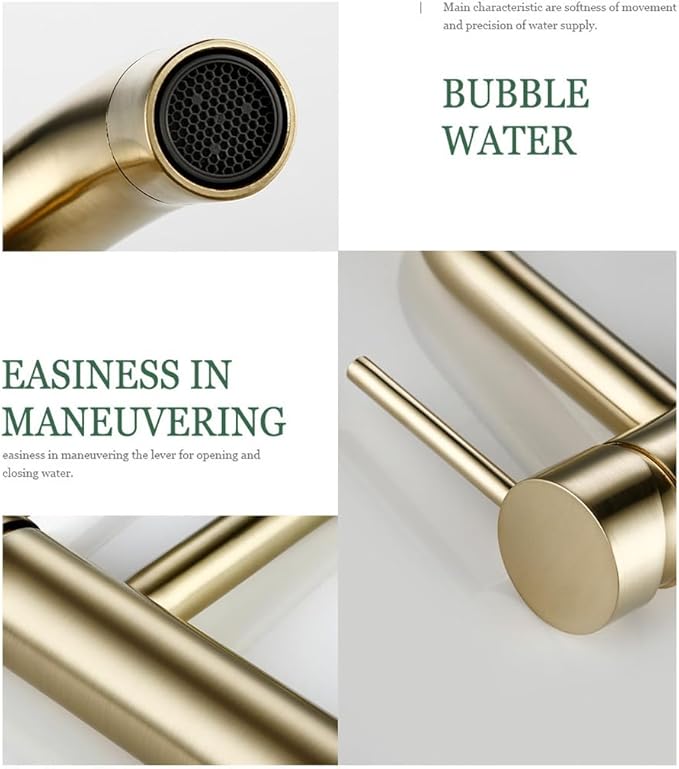 Brushed Gold Basin Faucet Solid Brass Hot and Cold Water Basin Mixer Sink Tap Deck Mounted Bathroom Taps,3,Include:1*Faucet