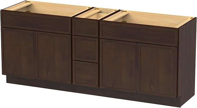 HomeBeyond 84 Inches Bathroom Vanity Base Cabinet Without Sink, Double Sink Top Sturdy Floor Mounted Cabinet with Door & Soft Closing Drawers, Brown, VA4136-2+VA4112-3